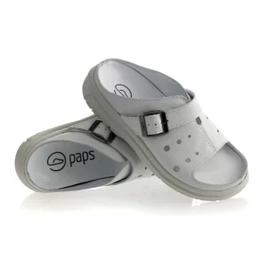 Marka PAPS 4 Sandały na płaskostopie damskie, męskie PAPS granatowa skóra zamsz, szerokie paski na rzep, gumowa podeszwa, skórzana wkładka 3D, można wyjąć wkładkę i stabilnie zamieścić indywidualną wkładkę korygującą