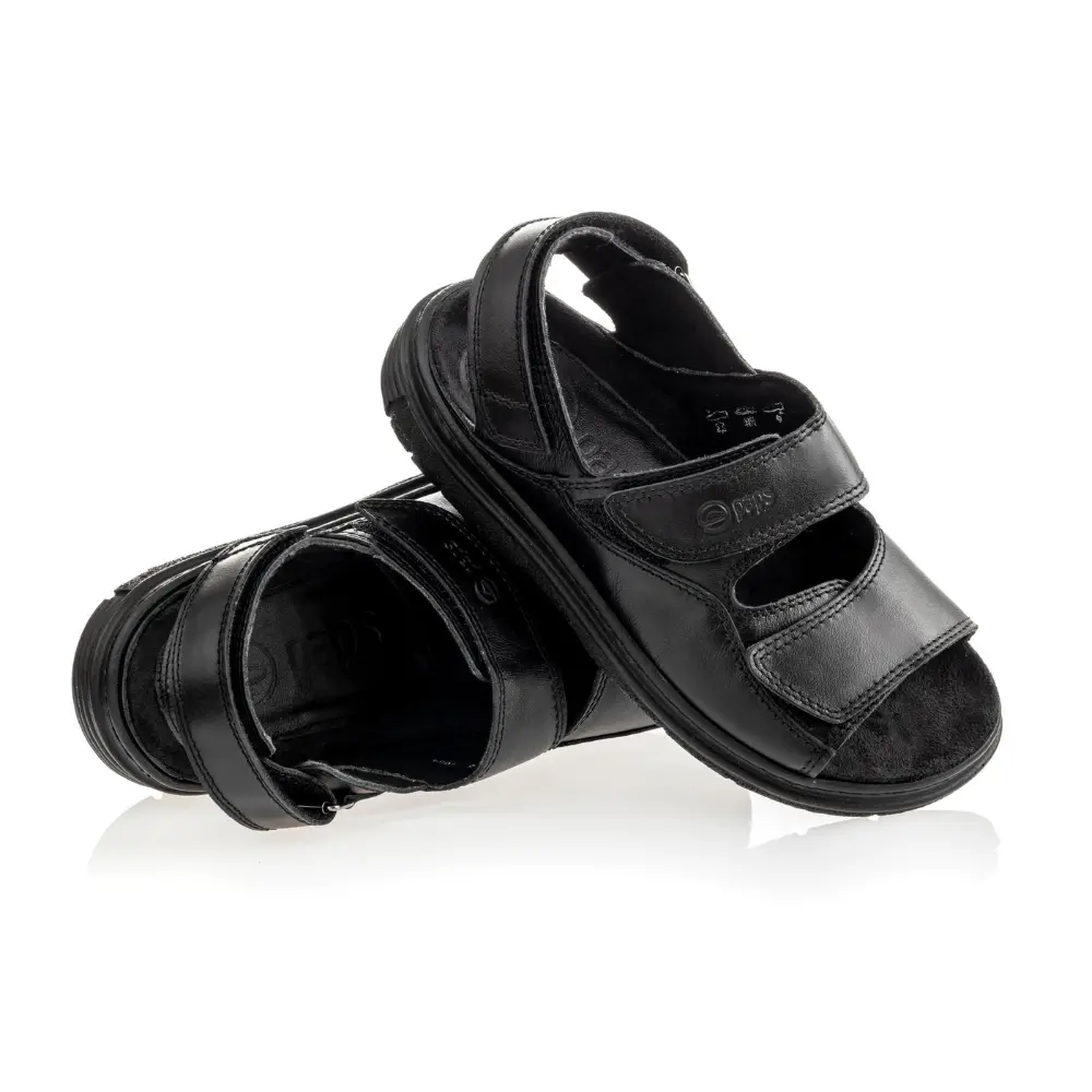 sandaly-do-wkladak-ortopedycznych-skora-paps-czarne-1 Sandały do wkładek ortopedycznych PAPS unisex czarna skóra lico, gumowa podeszwa, szerokie paski na rzepy