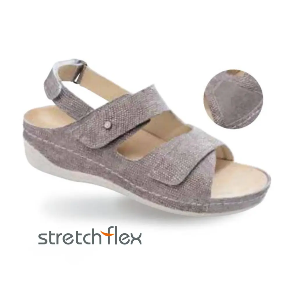 Eleganckie sandały na haluksy damskie skórzane Schein, szare, Stretch Flex