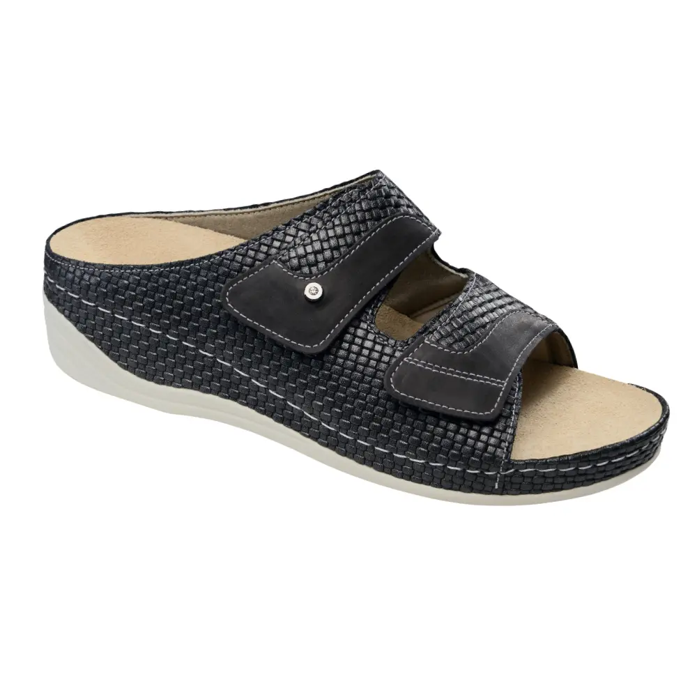 Ortopedyczne klapki na haluksy Schein czarne skórzane na dwa paski z wyjmowaną wkładką