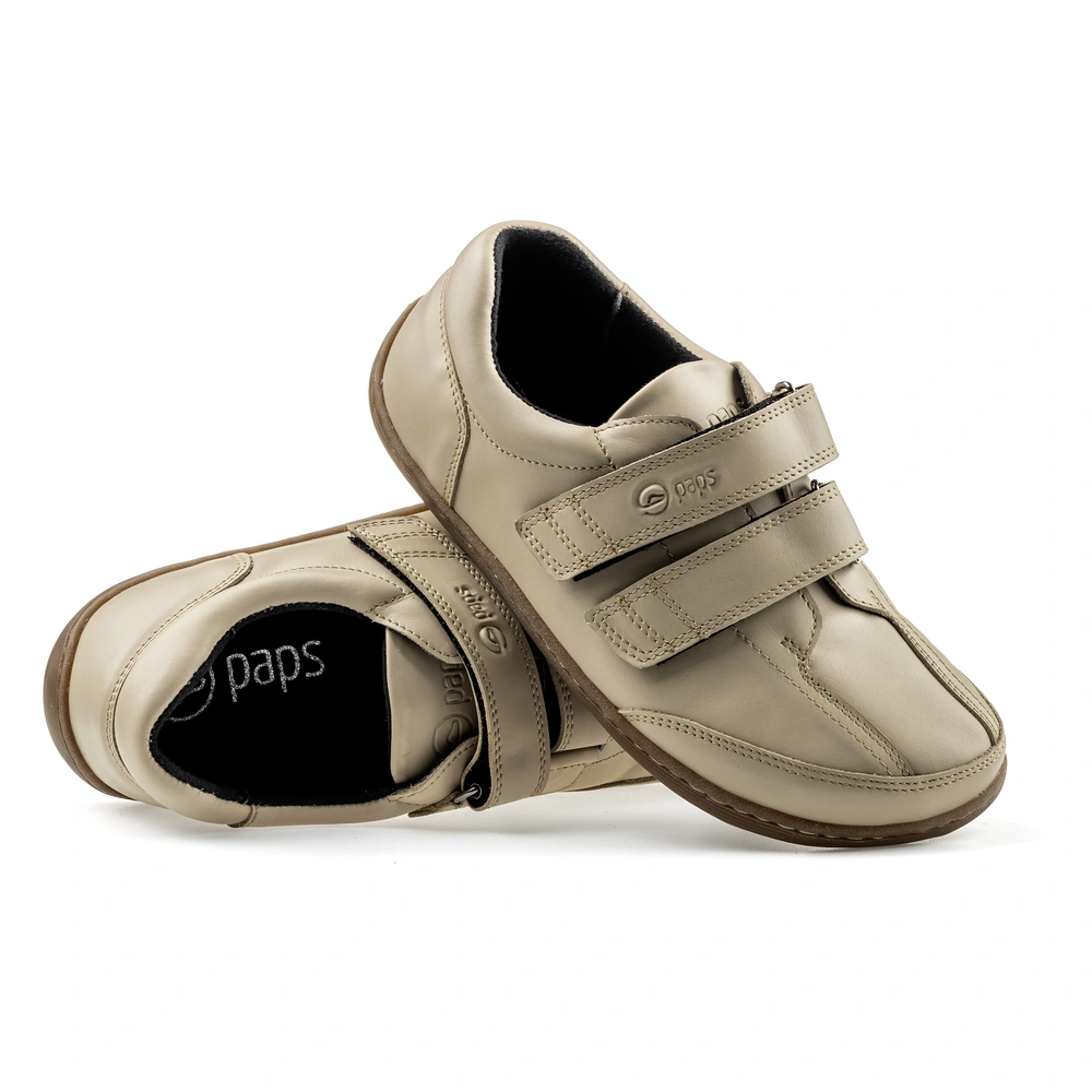 Buty na rzepy damskie i męskie Paps Shoe ME 1059-442h kolor beżowy na szerokie stopy